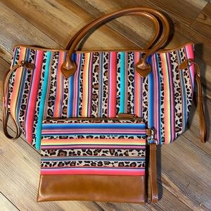 Serape and Leopard Tote with Wristlet